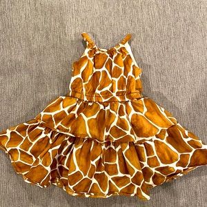 Janie and Jack Girls Giraffe print dress; Size 12-18 months.